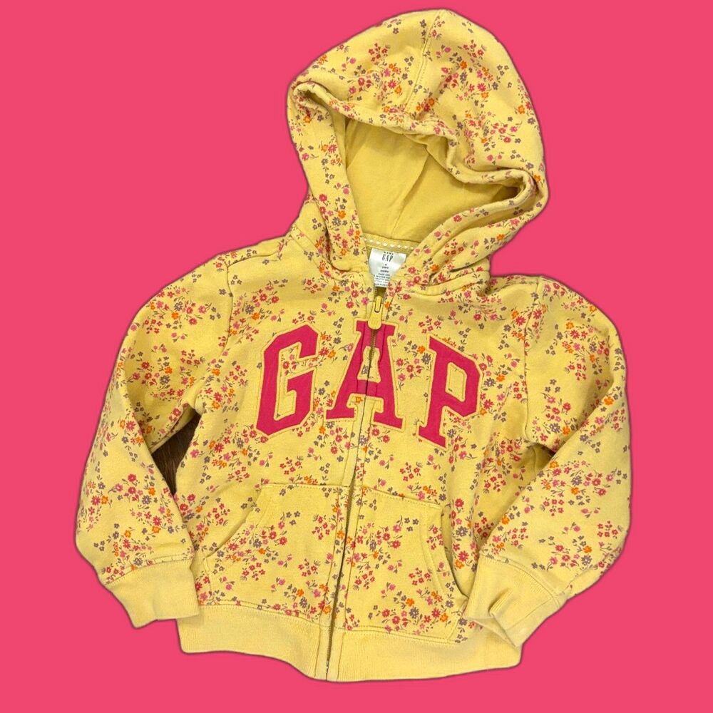 GAP Floral Logo Hoodie in Yellow Size 4T Full Zip Hooded Sweatshirt